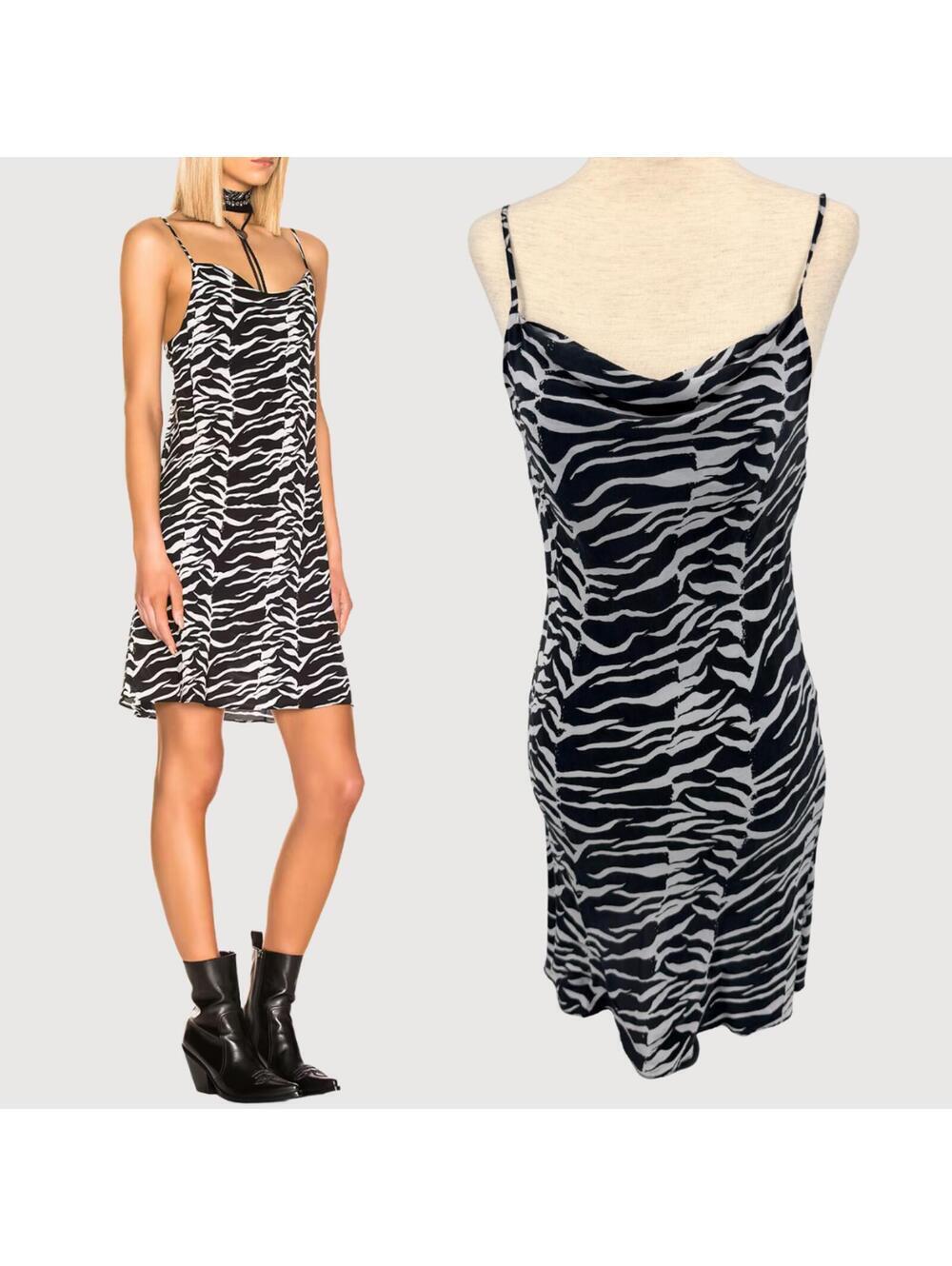 Rixo Twiggy Silk Zebra Print Slip Mini Dress XXS